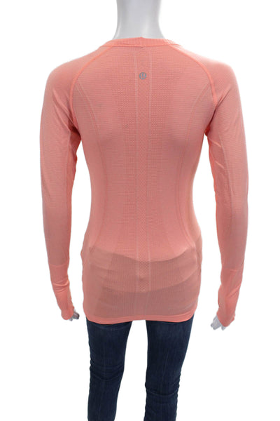 Lululemon Womens Orange Striped Long Sleeve Crew Neck T-Shirt Size 6