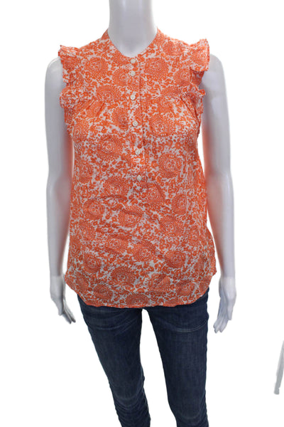 J Crew Women Sleeveless Collared Paisley Cotton Blouse Button Size 2XS