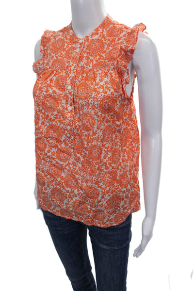 J Crew Women Sleeveless Collared Paisley Cotton Blouse Button Size 2XS
