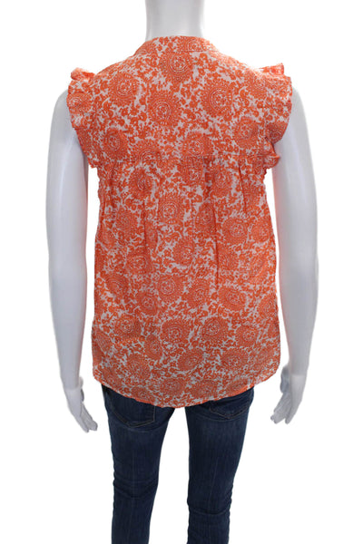 J Crew Women Sleeveless Collared Paisley Cotton Blouse Button Size 2XS
