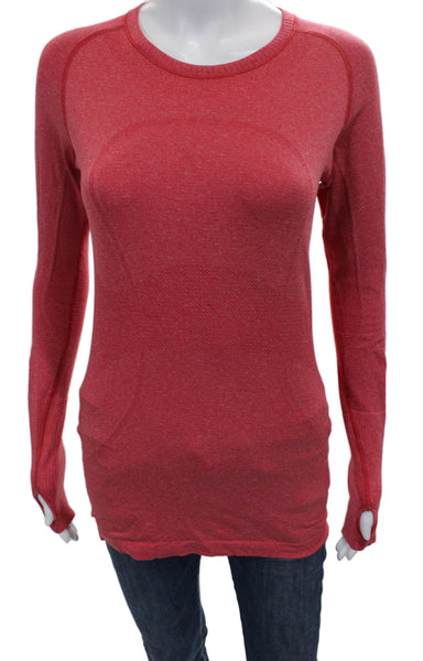 Lululemon Women Basic T Shirt Red Long Sleeve Crew Neck Polyester Blend Size 6