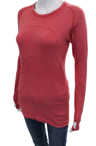 Lululemon Women Basic T Shirt Red Long Sleeve Crew Neck Polyester Blend Size 6