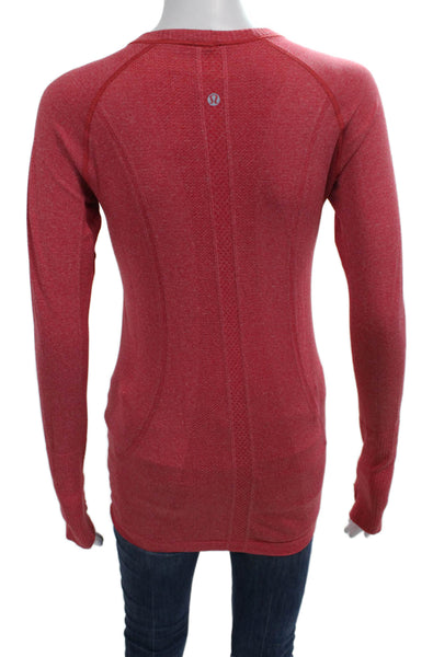 Lululemon Women Basic T Shirt Red Long Sleeve Crew Neck Polyester Blend Size 6