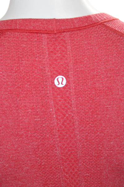 Lululemon Women Basic T Shirt Red Long Sleeve Crew Neck Polyester Blend Size 6