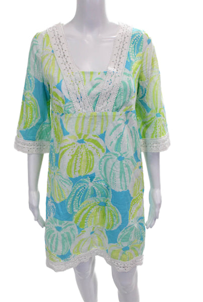 Lilly Pulitzer Womens Multicolor Cotton V-Neck Shift Dress 3/4 Sleeve Size 4
