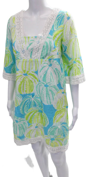 Lilly Pulitzer Womens Multicolor Cotton V-Neck Shift Dress 3/4 Sleeve Size 4