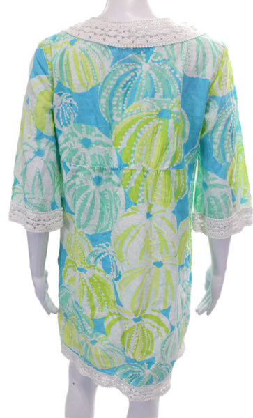 Lilly Pulitzer Womens Multicolor Cotton V-Neck Shift Dress 3/4 Sleeve Size 4