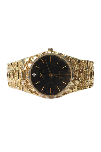Waltham Mens Vintage Gold Tone S. Steel Diamond Accent Nugget Quartz Watch 32mm