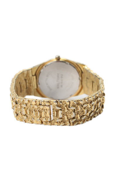 Waltham Mens Vintage Gold Tone S. Steel Diamond Accent Nugget Quartz Watch 32mm