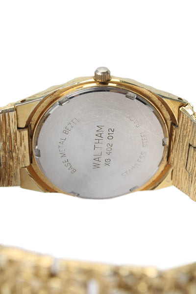 Waltham Mens Vintage Gold Tone S. Steel Diamond Accent Nugget Quartz Watch 32mm