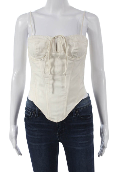 Lioness Women Ivory Linen Sweetheart Sleeveless Camisole Zip Size S