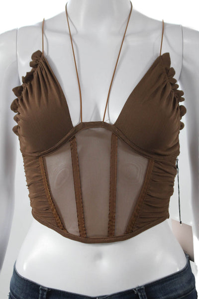 Superdown Women Corset Bustier Top Brown Asymmetrical Sleeveless Size XS
