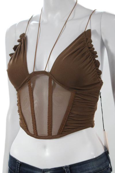 Superdown Women Corset Bustier Top Brown Asymmetrical Sleeveless Size XS
