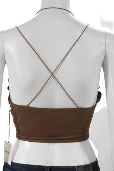 Superdown Women Corset Bustier Top Brown Asymmetrical Sleeveless Size XS