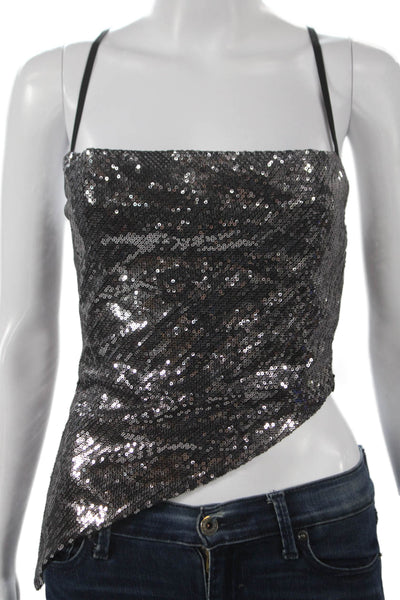 Superdown Womens Camisole Black Square Neck Zip Sleeveless Size XS