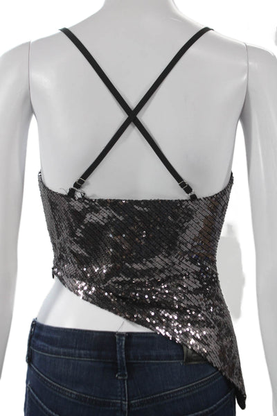 Superdown Womens Camisole Black Square Neck Zip Sleeveless Size XS