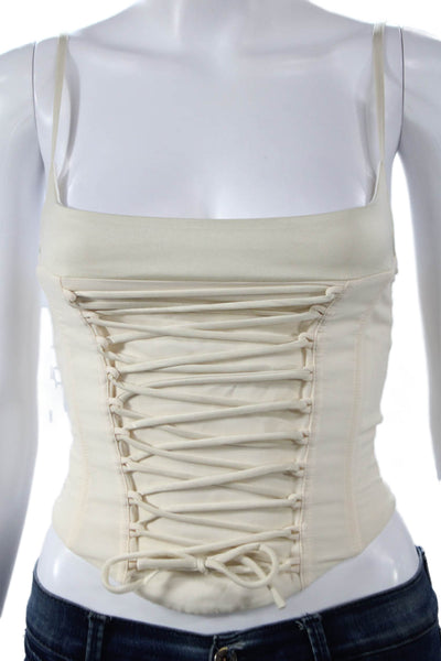 White Fox Women Ivory Lace Up Corset Top Sleeveless Square Neck Size XS