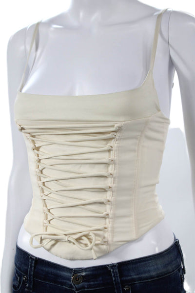 White Fox Women Ivory Lace Up Corset Top Sleeveless Square Neck Size XS