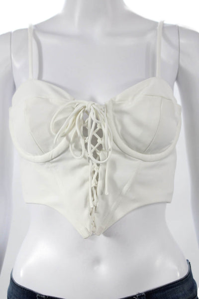NBD Womens Corset Top White Lace-Up Sweetheart Neckline Sleeveless Size S
