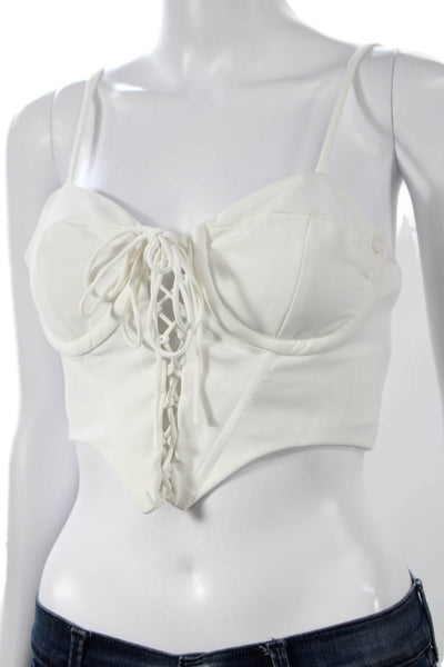 NBD Womens Corset Top White Lace-Up Sweetheart Neckline Sleeveless Size S