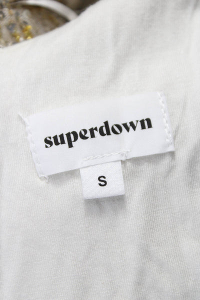 Superdown Women One Shoulder Striped Gold Sleeveless Tank PET Zipper Size S