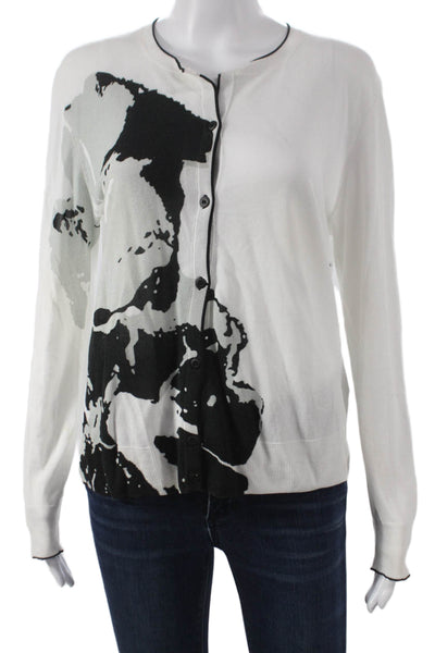 Escada Womens Cardigan Viscose Geometric Round Neck Long Sleeve White Size M