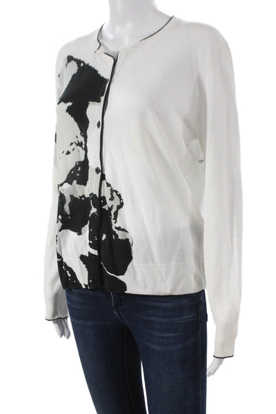 Escada Womens Cardigan Viscose Geometric Round Neck Long Sleeve White Size M