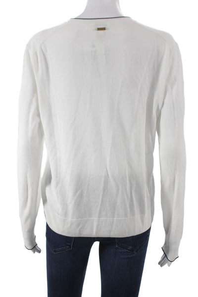 Escada Womens Cardigan Viscose Geometric Round Neck Long Sleeve White Size M