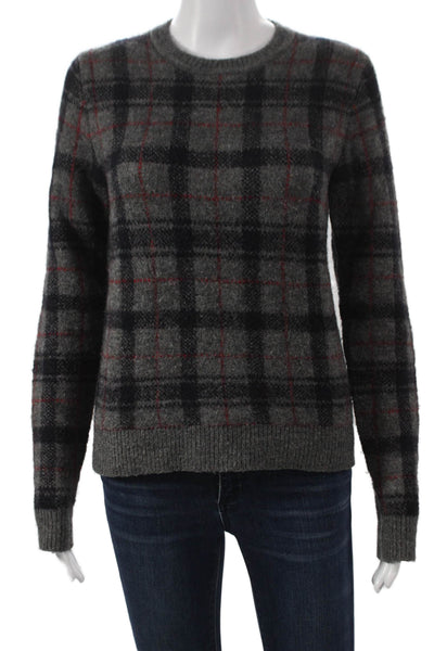 Ines De La Fressange Women Plaid Gray Pullover Sweater Crew Neck Size XS