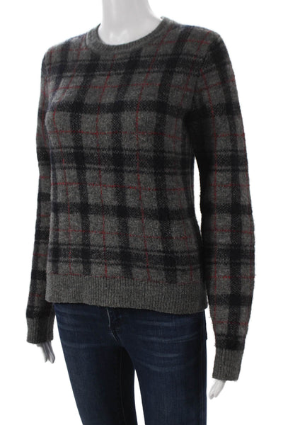Ines De La Fressange Women Plaid Gray Pullover Sweater Crew Neck Size XS