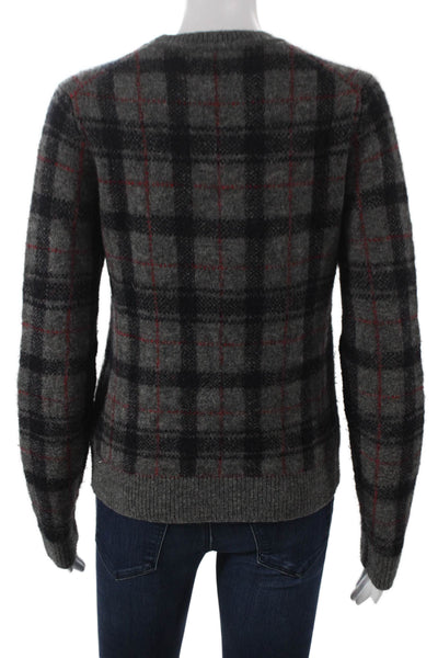 Ines De La Fressange Women Plaid Gray Pullover Sweater Crew Neck Size XS