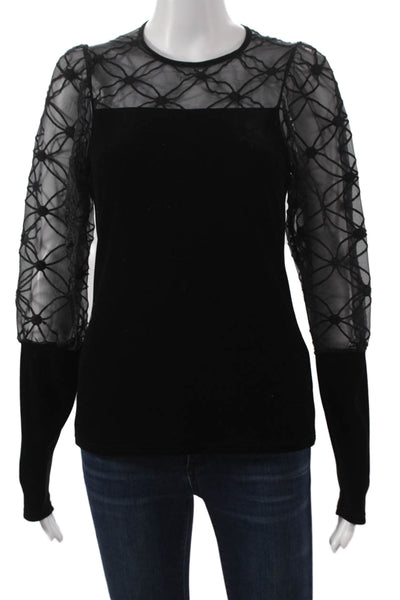 Anne Fontaine Womens Black Geometric Round Neck Long Sleeve Blouse Size 40