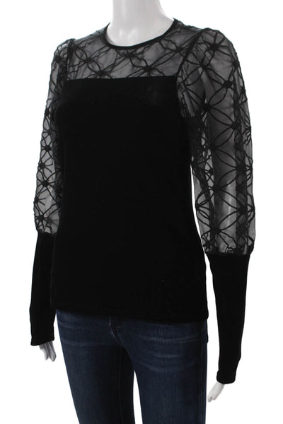 Anne Fontaine Womens Black Geometric Round Neck Long Sleeve Blouse Size 40