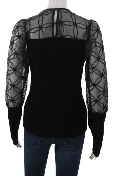 Anne Fontaine Womens Black Geometric Round Neck Long Sleeve Blouse Size 40