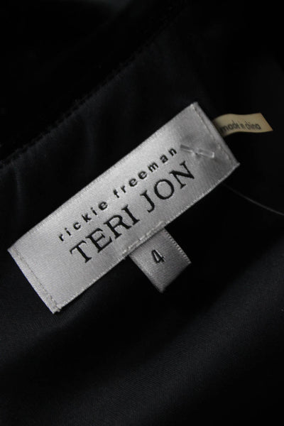 Teri Jon Womens Fit & Flare Dress Black Square Neck 3/4 Sleeve Midcalf Size 4