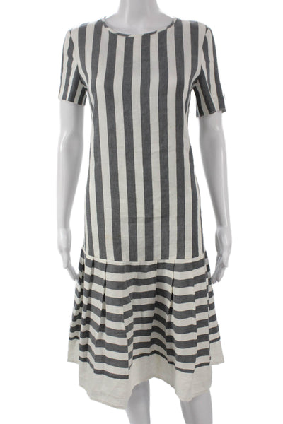 Max Mara Womens Shift Dress Gray Linen Short Sleeve Midi Size 6