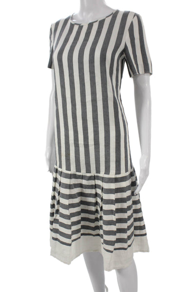Max Mara Womens Shift Dress Gray Linen Short Sleeve Midi Size 6