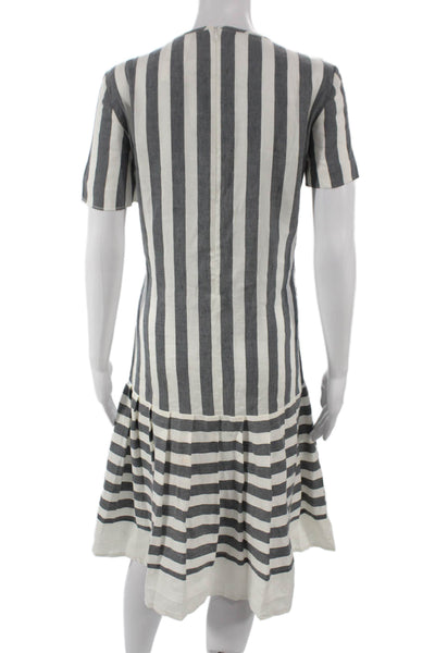 Max Mara Womens Shift Dress Gray Linen Short Sleeve Midi Size 6