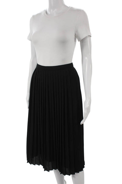 J Crew Womens Pleated Knee Length Black Polyester Skirt Zipper Size 4