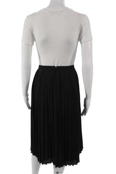 J Crew Womens Pleated Knee Length Black Polyester Skirt Zipper Size 4