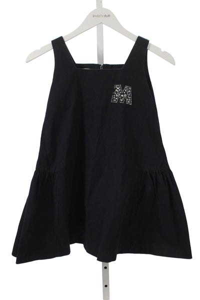 Marni Girls Shift Dress Black Cotton Sleeveless Square Neck Zip Short Size S
