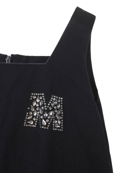 Marni Girls Shift Dress Black Cotton Sleeveless Square Neck Zip Short Size S