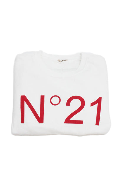 N 21 Unisex Kids Pullover Sweatshirt White Cotton Crew Neck Long Sleeve Size 14