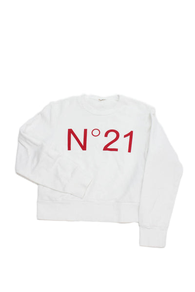N 21 Unisex Kids Pullover Sweatshirt White Cotton Crew Neck Long Sleeve Size 14