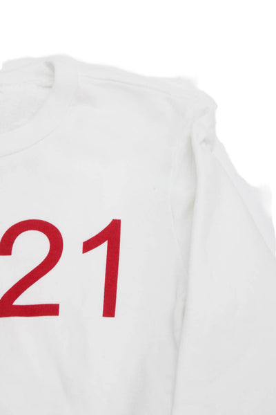 N 21 Unisex Kids Pullover Sweatshirt White Cotton Crew Neck Long Sleeve Size 14
