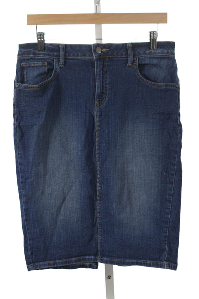 Calvin Klein Jeans Women Straight Pencil Blue Cotton Button Short Skirt Size 30