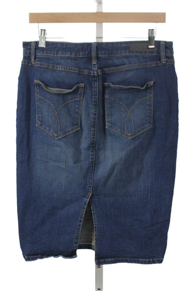 Calvin Klein Jeans Women Straight Pencil Blue Cotton Button Short Skirt Size 30