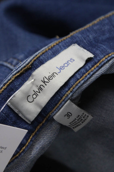 Calvin Klein Jeans Women Straight Pencil Blue Cotton Button Short Skirt Size 30