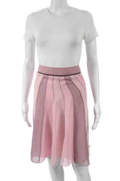 BCBG Max Azria Women A-Line Silk Striped Long Skirt Pink Size 8