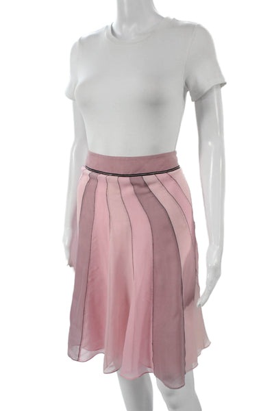 BCBG Max Azria Women A-Line Silk Striped Long Skirt Pink Size 8